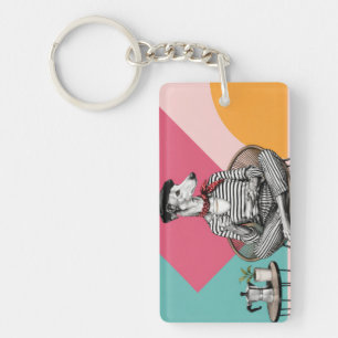 Stylish Greyhound Coffee Pop Art Portrait Key Ring