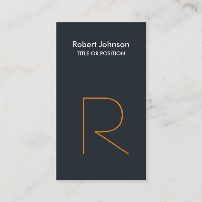 Stylish Greyish Blue Orange Monogram Business Card (Front)