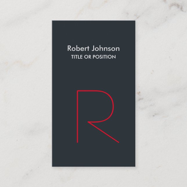 Stylish Greyish Blue Red Monogram Business Card (Front)