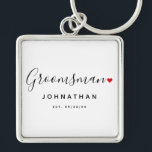 Stylish Groomsman Wedding Key Ring<br><div class="desc">The perfect gift for any groomsman,  the fun and modern design features stylish typography script font "Groomsman" wording with a cute little red love heart full stops. The design is easy to personalise with a name and established wedding date and will be the perfect keepsake from your special day.</div>