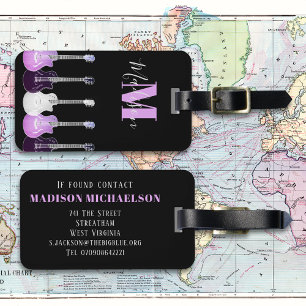 Stylish Guitar Pink and Black Monogram Luggage Tag