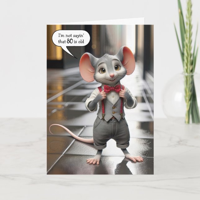 Stylish Guy Mouse for 80th Birthday  Card (Front)