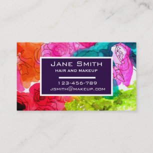 Stylish hair and makeup watercolor floral business business card