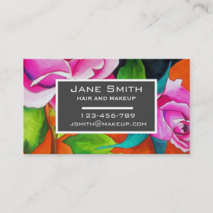 Stylish hair and makeup watercolor floral business card