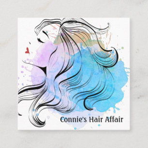 Stylish Hairstylist Appointment Watercolor Splash Square Business Card