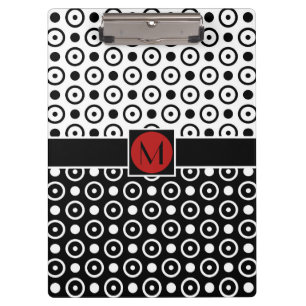 Stylish Half Black Half White polka dots monogram Clipboard