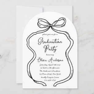 Stylish Hand Drawn Bow & Script Graduation Party Invitation