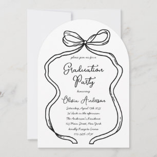 Stylish Hand Drawn Bow & Script Graduation Party Invitation