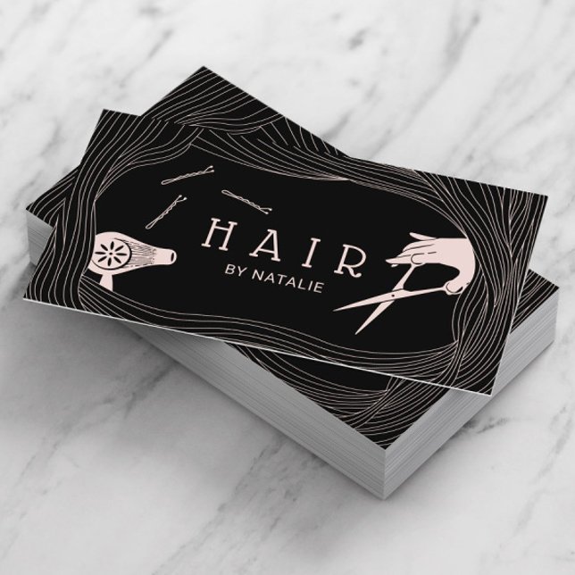 Stylish Hand Drawn Hair Frame Cute Hair Stylist Business Card (Creator Uploaded)