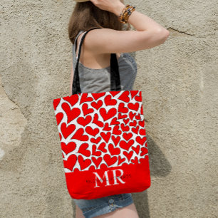 Stylish hand-drawn Hearts Pattern Personalised Tote Bag