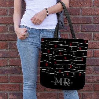 Stylish hand-drawn Hearts Pattern Personalised Tote Bag