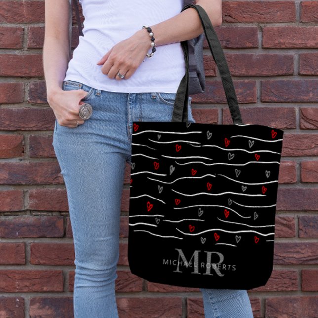 Stylish hand-drawn Hearts Pattern Personalised Tote Bag (Creator Uploaded)