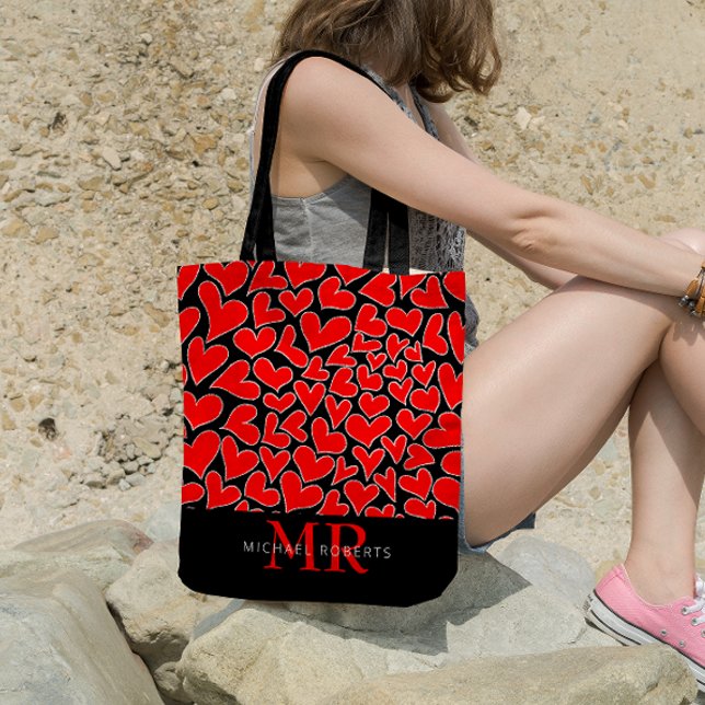 Stylish hand-drawn Hearts Pattern Personalised Tote Bag (Creator Uploaded)