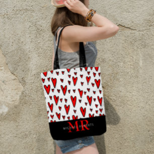 Stylish hand-drawn Hearts Pattern Personalized Tote Bag