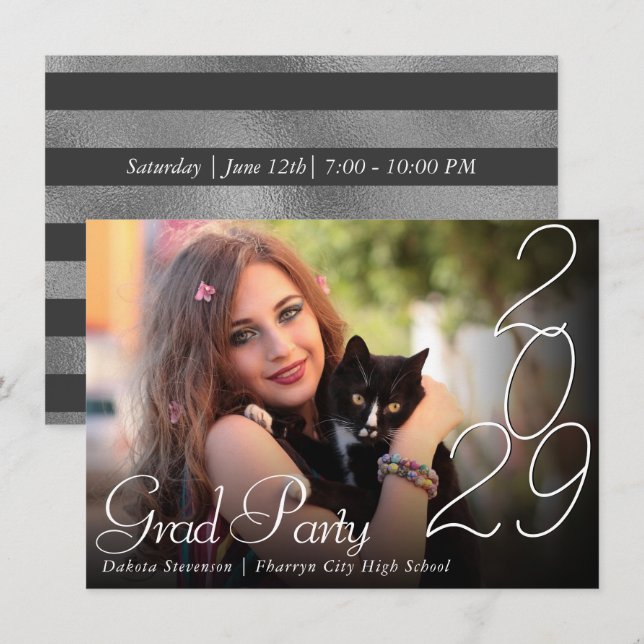 Stylish Hand-Lettered Script Chic Photo Graduation Invitation (Front/Back)