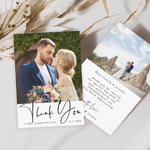 Stylish Hand Lettered Wedding 2 Photo  Thank You Card