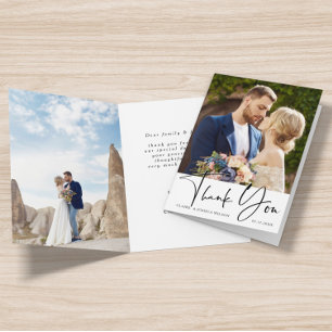 Stylish Hand Lettered Wedding 2 Photo Thank You Card
