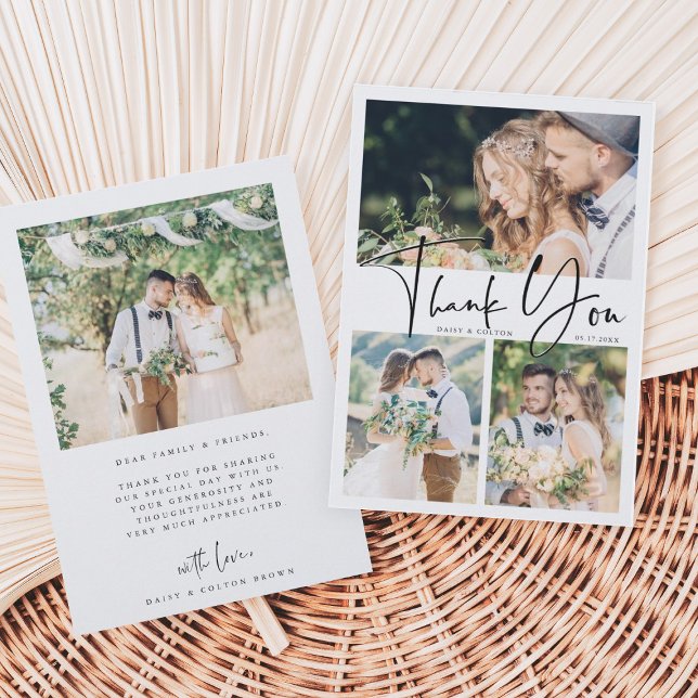 Stylish Hand Lettered Wedding 4 Photo  Thank You Card (Creator Uploaded)