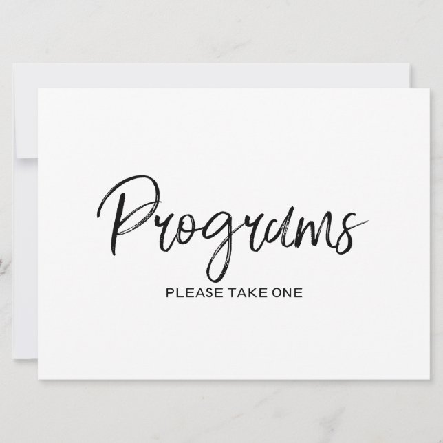 Stylish Hand Lettered Wedding "Programs" Sign (Front)