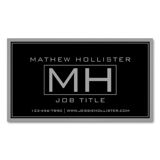 Stylish Handsome Grey & Black Professional Magnetic Business Card (Front)