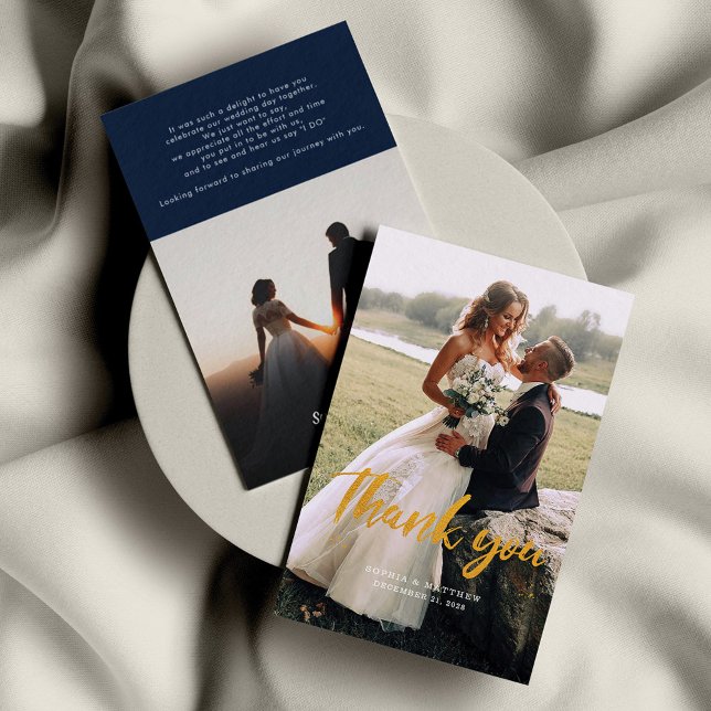 Stylish Handwriting Photo Wedding Thank You Card (Creator Uploaded)