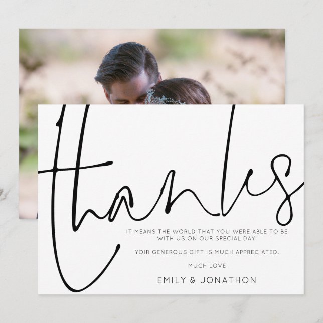 Stylish Handwriting Script Thanks Photo Thank you  (Front/Back)
