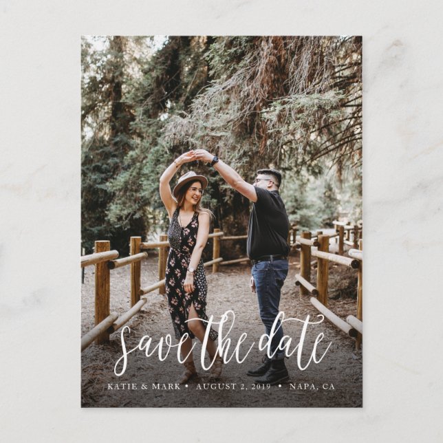 Stylish Handwritten Save the Date Postcard (Front)