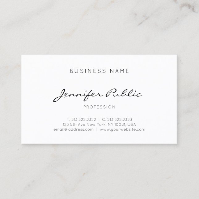 Stylish Handwritten Script Modern Simple Template Business Card (Front)