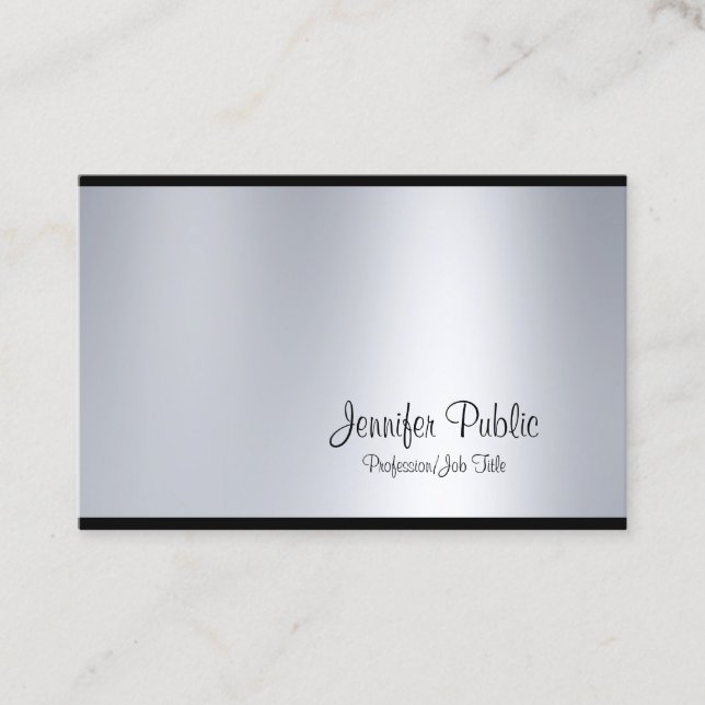 Stylish Handwritten Script Silver Look Glamourous Business Card (Front)