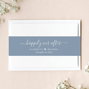 Stylish Happily Ever After Dusty Blue Wedding Invitation Belly Band