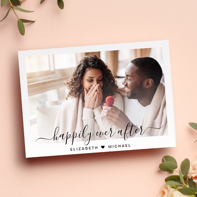 Stylish Happily Ever After Photo Engagement Announcement (Celebrate your love story with an engagement announcement showcasing your favorite photo)