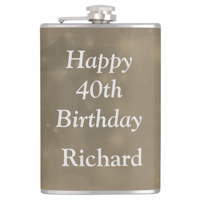 Stylish Happy 40th Birthday Hip Flask (Front)
