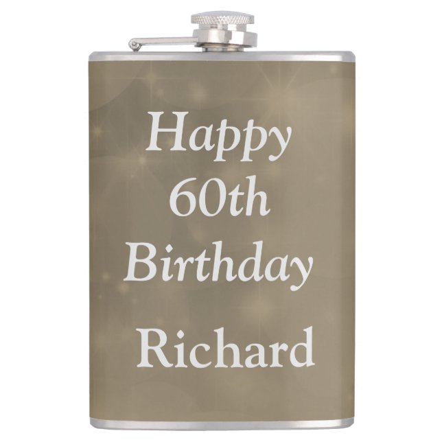Stylish Happy 60th Birthday Hip Flask (Front)