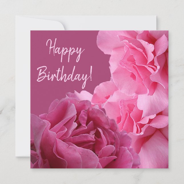 Stylish happy Birthday pretty pink rose quirky fun Holiday Card (Front)