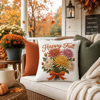 Stylish Happy Fall Autumn Flowers Chrysanthemums Cushion