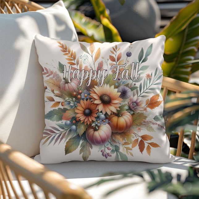 Stylish Happy Fall Pumpkin Flower Bouquet Motif Cushion (Creator Uploaded)