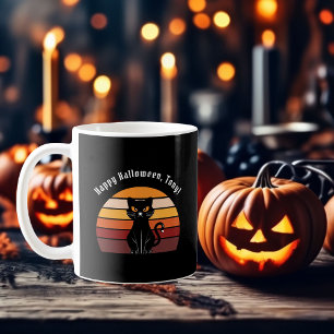 Stylish Happy Halloween Black Cat Print Coffee Mug