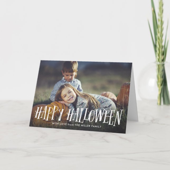 Stylish Happy Halloween Folded Photo Greeting Card (Front)