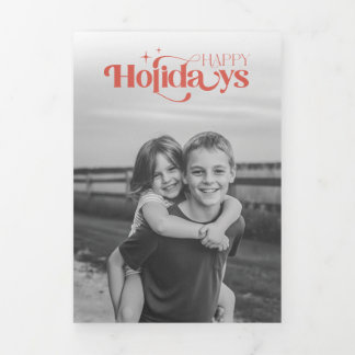 Stylish Happy Holidays Photo Retro Christmas Tri-Fold Invitation