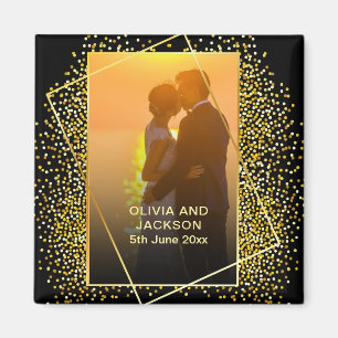 Stylish Happy Valentine Gold Glitter couple photo Magnet
