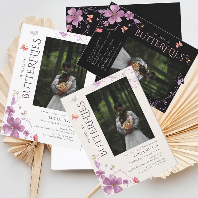 Stylish He Gives Me Butterfly Photo Bridal Shower Invitation (Creator Uploaded)