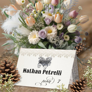 Stylish Heart & Lace - Cream Place Card