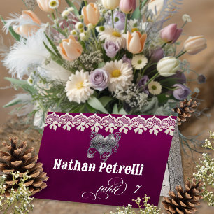 Stylish Heart & Lace - Plum Place Card