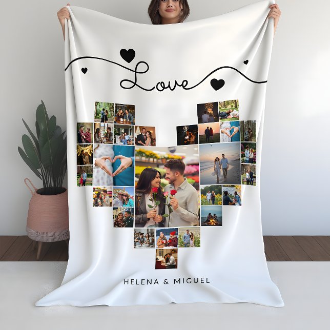 Stylish Heart Photo Collage Love Script Fleece Blanket (Creator Uploaded)