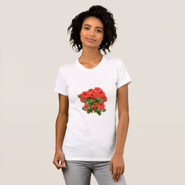 Stylish Hibiscus Blooms Floral Greenery Garden Fun T-Shirt (Front Full)