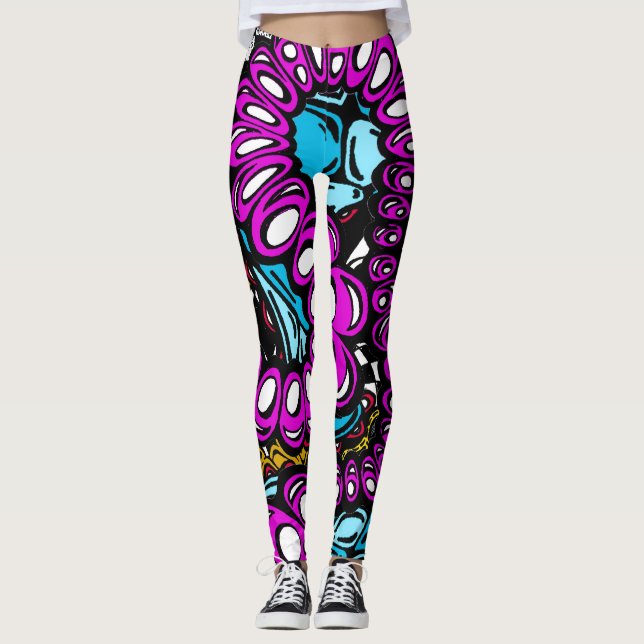 Stylish High Fashion Purple Blue Abstract Design Leggings (Front)