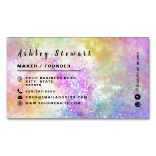 Stylish Holo Opal Branding Logo Modern Script Magnetic Business Card