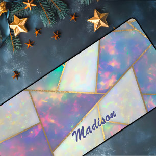 Stylish holographic agate geometric desk mat