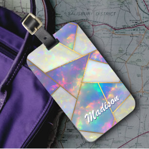 Stylish holographic agate geometric luggage tag