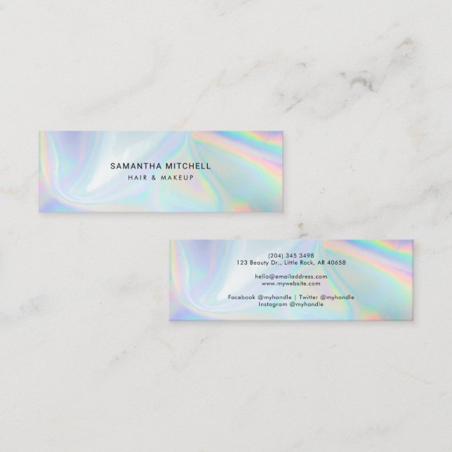 Stylish Holographic Beautician and Makeup Mini Business Card (Front/Back)